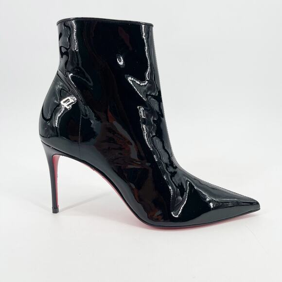 Christian Louboutin Black Patent Leather Sporty Kate Booty 85 Ankle Boots EU 38 - Picture 2 of 13